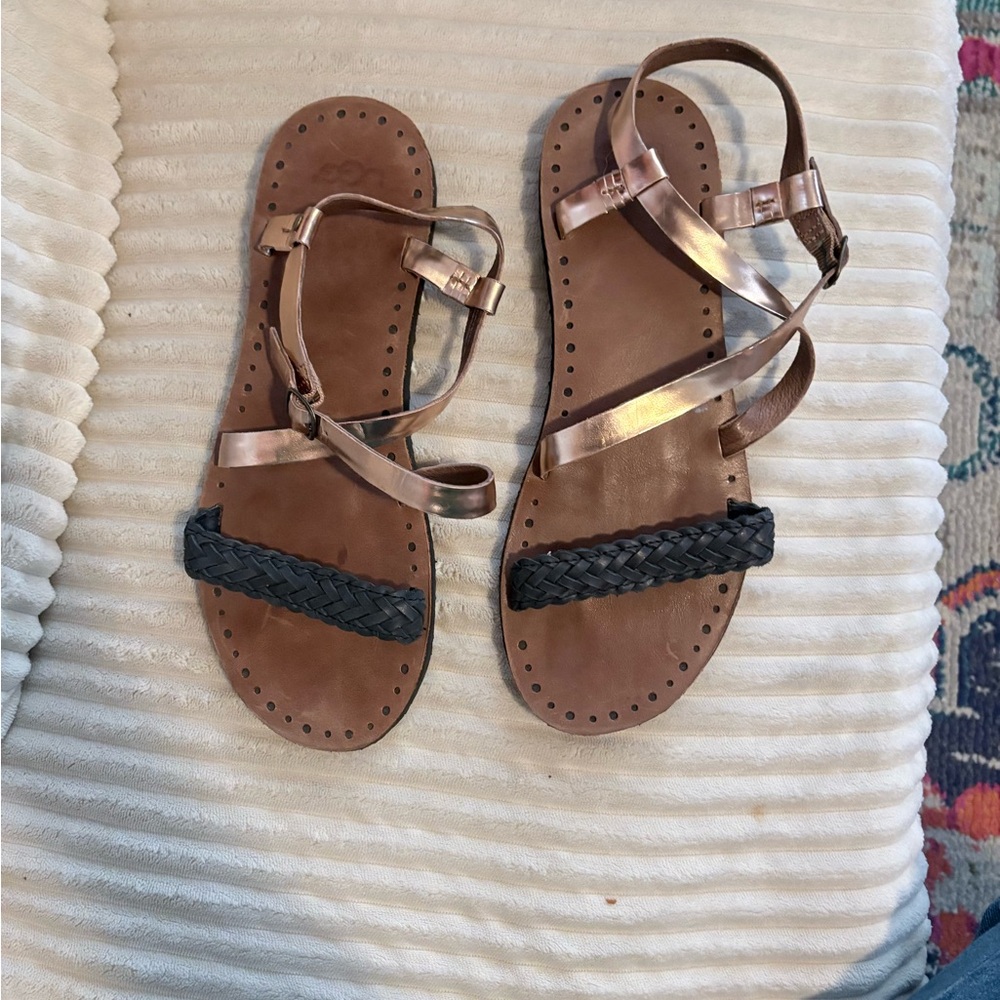 UGG Women's Braided Sandals in Brown and Rose Gold